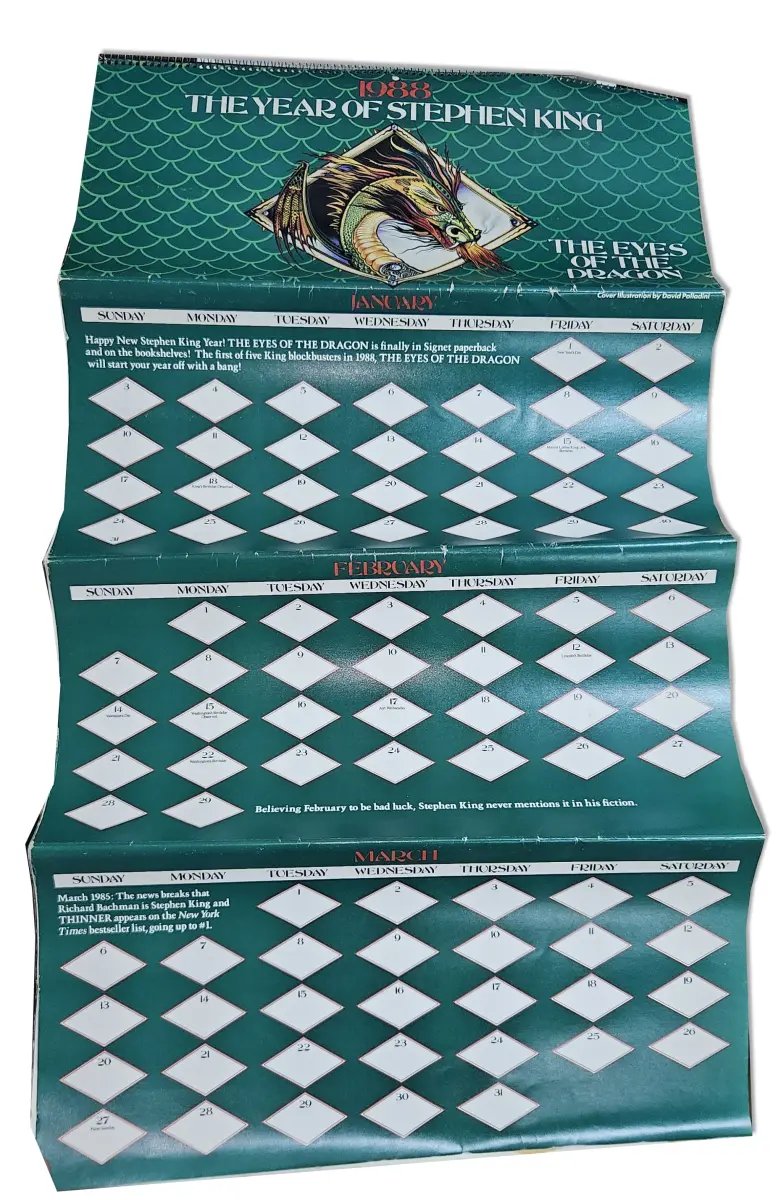 Calendario oficial 1988 - The Eyes of the Dragon, Misery, Dark Tower — Stephen King - 1