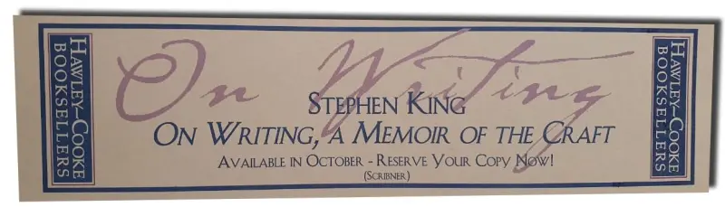 On Writing - Señalador promocional — Stephen King - 1